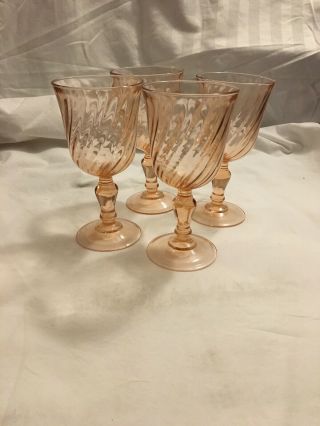 Pink French Arcoroc Swirl Wine /water Glasses Goblets Vintage Set Of 4