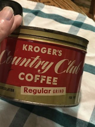 Vintage Coffee Can.  Kroger’s Country Club Regular Grind. 3