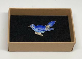 Vintage Bluebird Pin Brooch Enamel And Silver Tone Metal