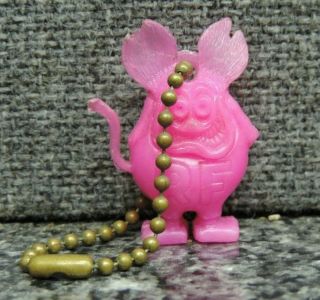 Vintage Ed Roth Rat Fink Figure Keychain Charm Pink Dirty Rat