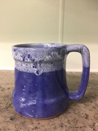 Vintage Art Pottery Stoneware Coffee Cup Mug Blue Drip Glaze Signed