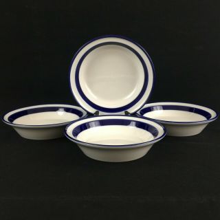 Set Of 4 Vtg Soup Bowls 7 1/2 " By Noritake Fjord Blue And White Stoneware Japan