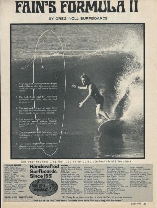 1969 Greg Noll Surfboard Ad / Formula Ii