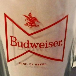Vintage Budweiser Glass Pitcher 60 oz Red Bow tie Heavy King of Beers Pub Bar 2