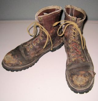 Vintage Old School Iron Age Leather Steel Toe Boots For Crafting Potting Plants