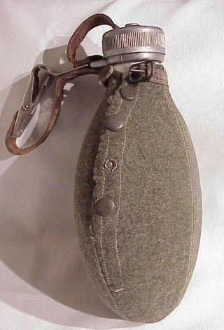 Vintage Wwii Swedish Military Army Canteen With Wool Cover Leather Belt Strap