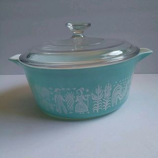 Pyrex Casserole Dish With Lid 2.  5 Quart Turquoise And White 475 Vintage