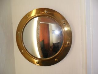 Large 18.  5 Vintage Brass Porthole Convex Mirror Nautical Ship Sea Side Maritime