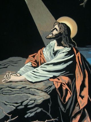 Vtg Paint By Number On Velvet Jesus Prayer Framed Picture 19 " X 25 " Finished
