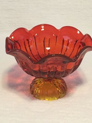 Vintage Viking Amberina Glass Footed Bowl Ruffled Edges - Hard To Find