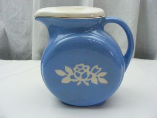 Vintage Harker Pottery Usa Pitcher With Lid White Rose Carv Kraft 10 Cup