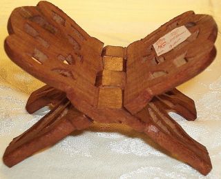 Vintage Folding Carved Wood Book Holder Stand Tag Ss Sarna India