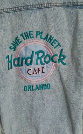 Hard Rock Cafe Vintage Acid Wash Denim Jacket " Save The Planet Orlando " Xl