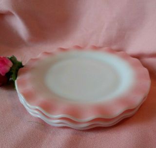 Vintage Set Of 3 Hazel Atlas Crinoline Pink Ruffle Dessert/b&b Plates 6 3/4 "