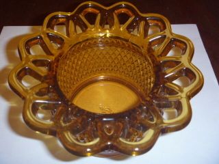 Vintage Amber Imperial Glass Bowl Candy Dish Basket Diamond Style Laced Edge