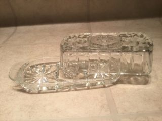 Vintage Crystal Butter Dish With Lid Cut Clear Glass Covered