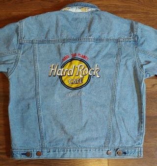 Vintage Hard Rock Cafe London Denim Jean Jacket Embroidered Sz 12