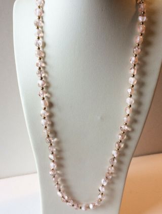 Vintage Napier Two Tone Pale Pink And White Glass Bead Necklace Gold Spacers