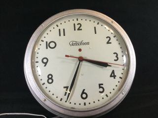 Telechron Vintage 14” Wall Clock Silver Plastic Trim Euc