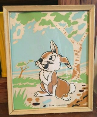 Vintage Walt Disney Productions Bambi Thumper Bunny Framed Lithograph Ink Print