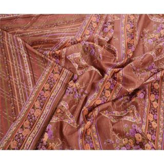 Tcw Vintage 100 Pure Silk Saree Brown Printed Sari Craft Decor Fabric