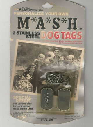 Vintage 1981 M A S H 2 Stainless Steel Dog Tags 4077 In Package