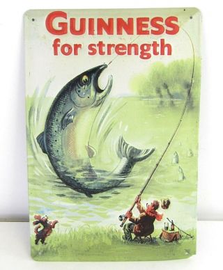 Guinness For Strength Fishing Beer Vintage Retro Metal Sign Ad 7.  75 " 11.  75 "
