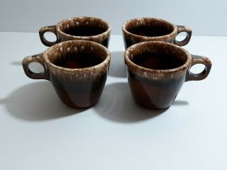 4 Vintage Hull Brown Drip Pottery Mugs Coffee Cups Heavy U.  S.  A.
