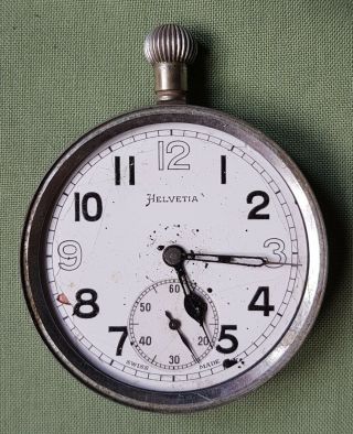 Vintage British Army Pocket Watch,  Helvetia,  Swiss Made