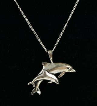 Vintage.  925 Sterling Silver Signed Kabana Sea Dolphin 10 " Pendant Necklace 6.  4g