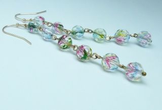 1930s Art Deco Iris / Rainbow Glass Drop Earrings - Match Vintage Necklaces