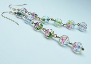 1930s Art Deco Iris / Rainbow glass drop earrings - match vintage necklaces 2