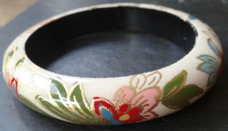vintage hand painted Russian flower enamel lacquer bangle bracelet - D167 2