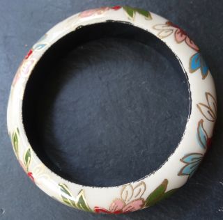 vintage hand painted Russian flower enamel lacquer bangle bracelet - D167 3
