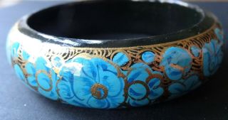 Vintage Hand Painted Russian Blue Enamel Gilt Gold Lacquer Bangle Bracelet R368