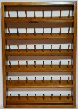 Vintage Wooden Thread Rack Spool Holder Wall Mount 48 Pegs 6 Shelfs - Hangs Up