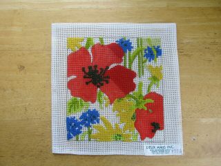 Vintage Deux Amis Partially Worked Poppy Design Needlepoint Canvas