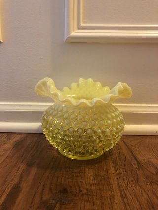 Vintage Fenton? Hobnail Opalescent Graduated Yellow Squat Ruffled Vase