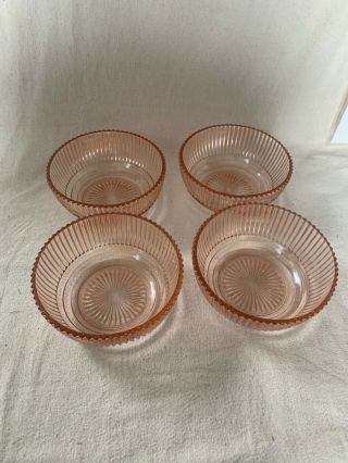 Vintage Pink Depression Glass Set Of 4 Bowls 6”