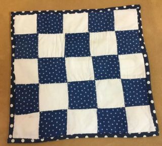 Vintage Patchwork Quilt Table Topper,  Nine Patch,  Navy & Off White Star Print