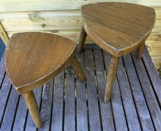 Vintage BENCHWORK Hand Crafted Beech Wood Tricorn Foot Stool Seats Table 2