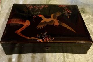 Vintage Oriental Lacquered Hand Painted Musical Jewellery Box.
