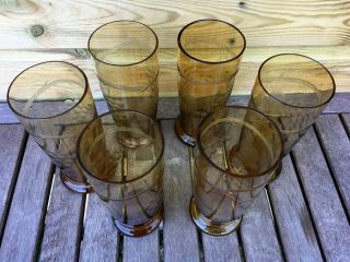 6 Vintage Art Deco Cocktail Amber Gold Cut Tumbler Drinking Glasses Set 30s 40s 5