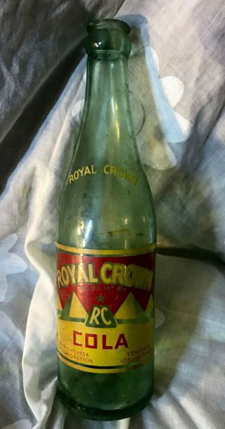 Vintage 1936 Rc Royal Crown Cola 12 Oz Bottle