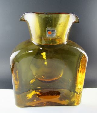 Vintage Blenko Handmade Amber Yellow Glass Bottle Decanter Carafe (e54)