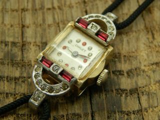Vintage Swiss Made Ladies Chalet Elgin 18 Jewel 749 Watch Precious Stones Bezel