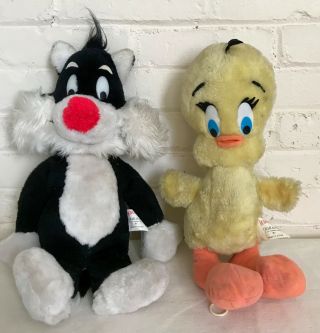 1971 Warner Vintage Looney Tunes Talking 13 " Tweety Bird & 15 " Sylvester Plush
