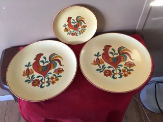 Two Taylor Smith Taylor Yellow Rooster 10 " Dinner Plate Vintage & 1 Bread Plate