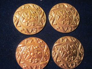Vtg Swirling Celtic Floral Shields Brass Finding Stamping 1.  75 "