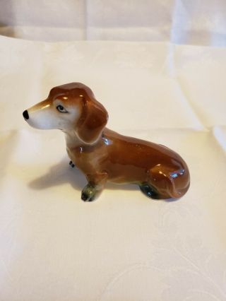 Vintage Brown Dachshund Dog Figurine Porcelain Glazed Japan 2.  5 " H